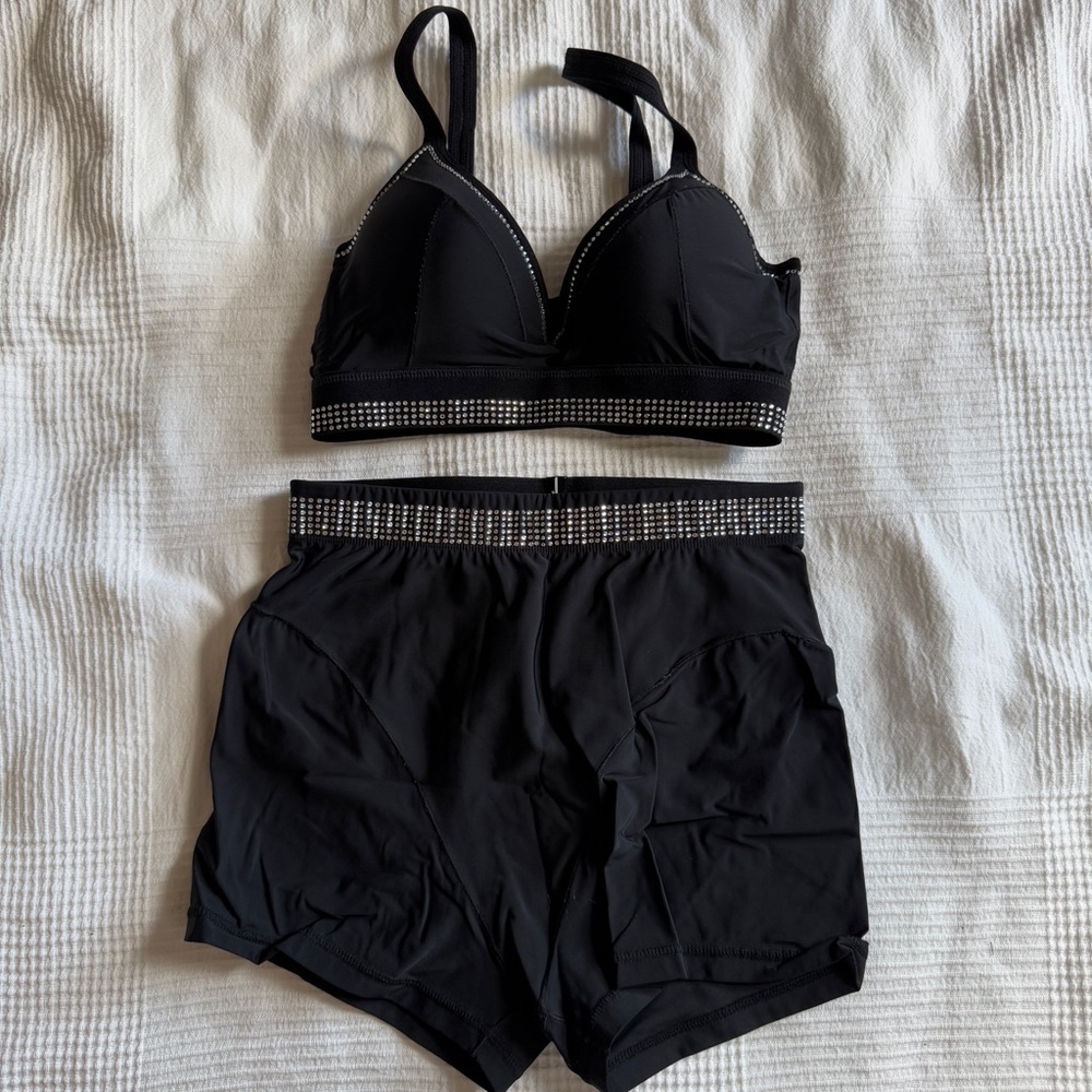 Adam Selman Sport crystal rhinestone French cut shorts and bra top small/medium